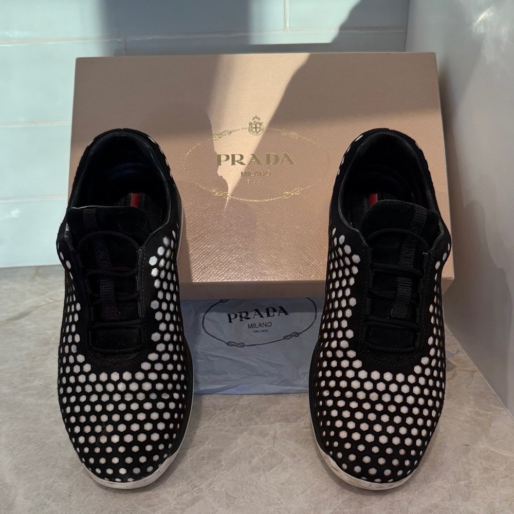 Prada Black and White Dot Sneakers